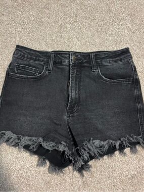 Altar’d State High-Rise Black Denim Frayed Hem Shorts